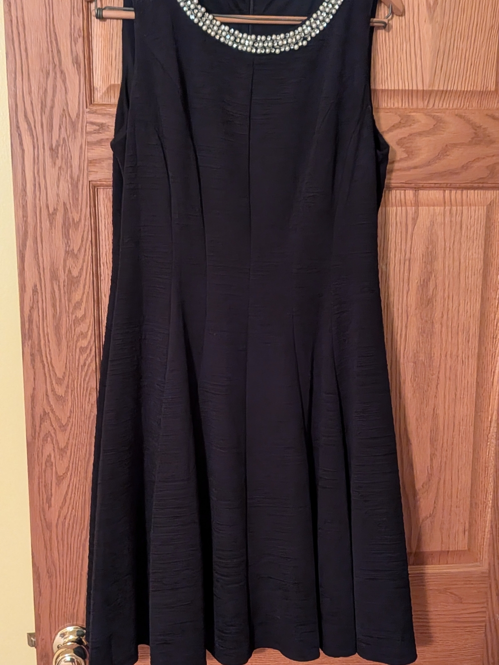 Studio One Black Sleeveless Midi Dress with Beaded Neckline